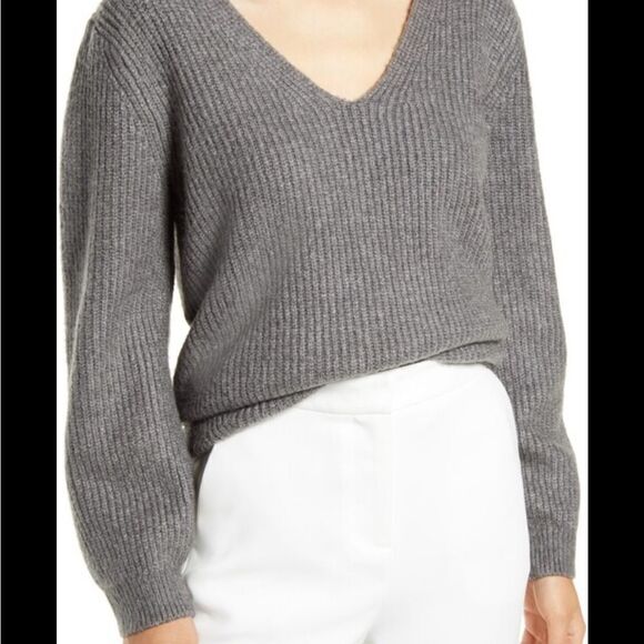 💼NWT Halogen Super Soft Balloon Sleeve Sweater Vneck Heather Gray Size XL - Picture 7 of 7